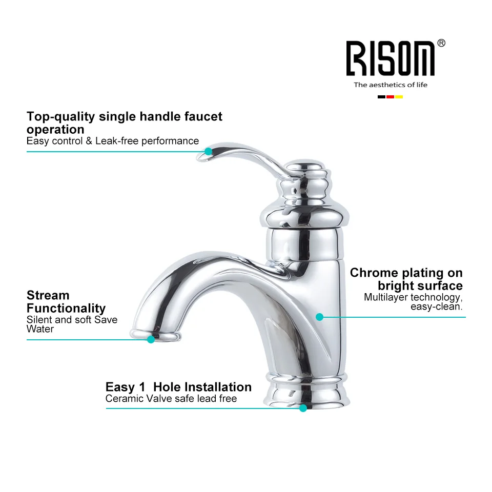

Bathroom Basin Chrome Faucet Brass Single handle Hot Cold Taps Sink Washbasin Deck Mounted Water-Saving Tapware Classic Faucets