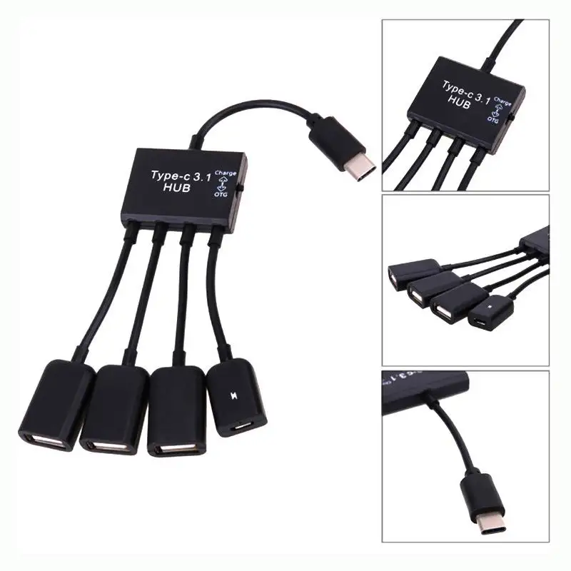 Несколько OTG 4 порта type C зарядное устройство черз порт USB концентратор Кабельный