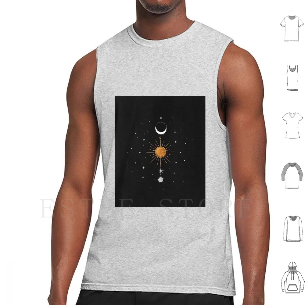 

The Alignment Tank Tops Vest Sleeveless Sun Moon Stars Planet Universe Black White