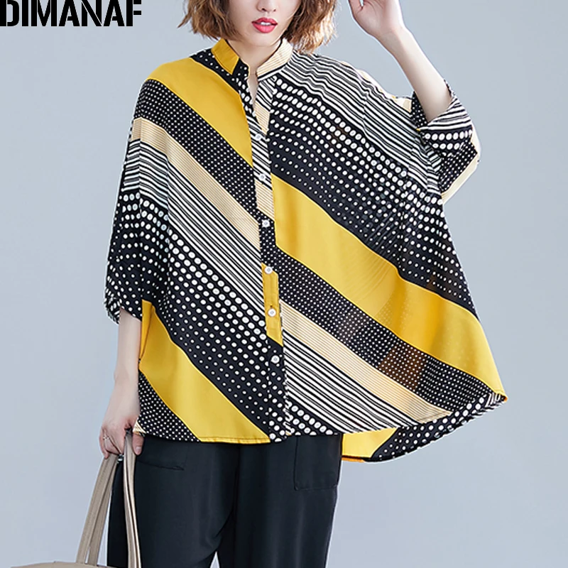 Женская блузка в горошек DIMANAF базовая Свободная рубашка стиле пэчворк