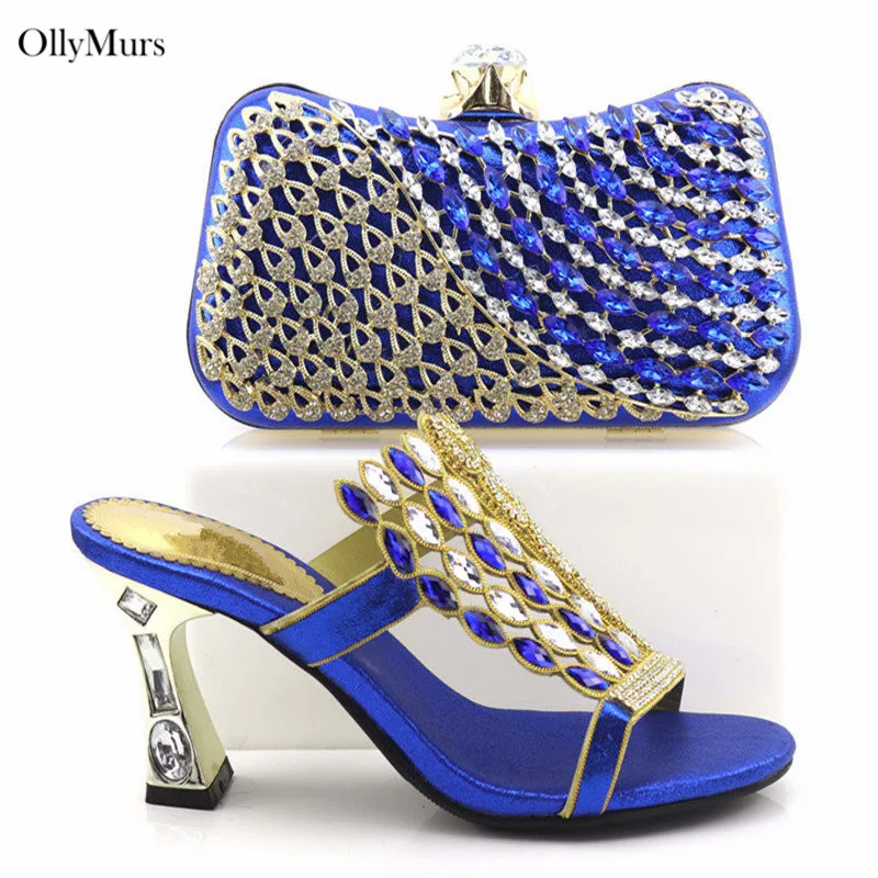 

New Arrival Italian Rhinestone Shoes With Bag Set African Pretty Pumps Women Shoes And Bag To Match Set For Party