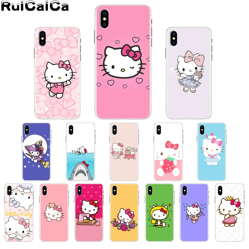 RuiCaiCa прекрасный розовый чехол hello kitty Coque Shell для телефона iPhone 5 5Sx 6 7 7plus 8 8Plus X XS MAX XR