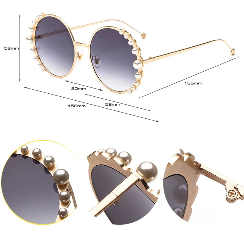 SHAUNA венецианские круглые градиентные жемчужные солнцезащитные очки женские Брендовые очки