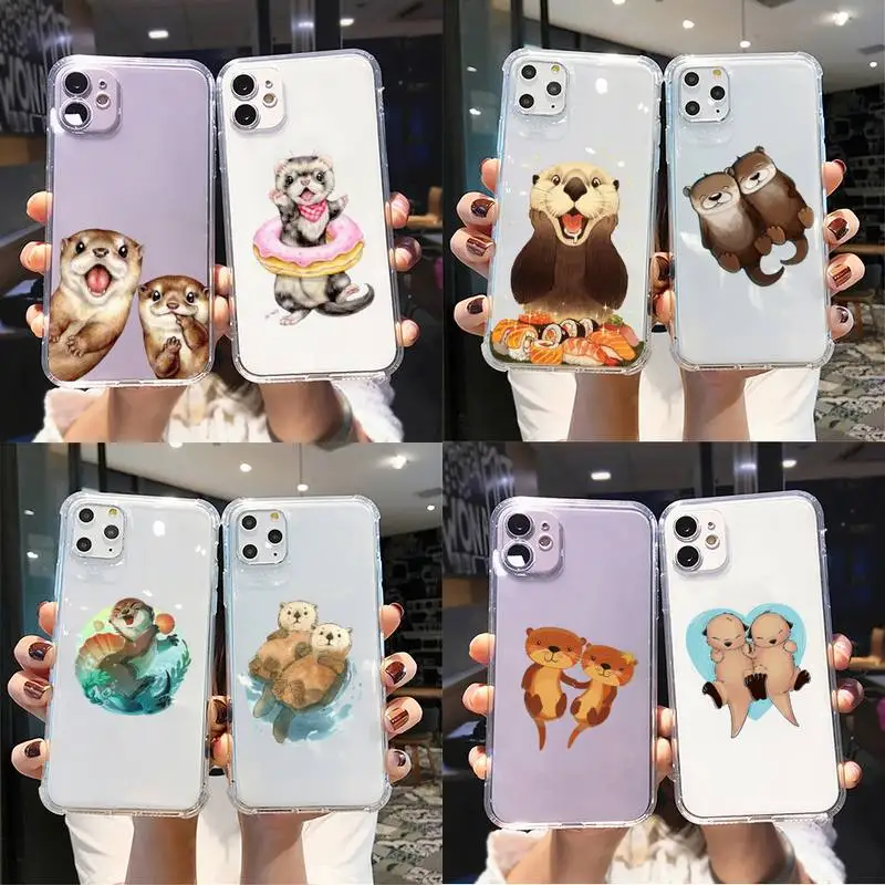 

Cute cartoon otter Phone Case For iPhone X XS MAX 6 6s 7 7plus 8 8Plus 5 5S SE 2020 XR 11 11pro max Clear funda Cover