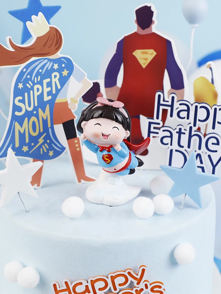 Happy Birthday Super MOM &amp DAD Paper Cake Topper For Mother Father Party Decorations Supplies Papa Dessert Decoration | Дом и сад