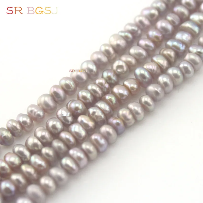 Бесплатная доставка 4-5 мм Фиолетовый Rondelle натуральный пресноводный жемчуг