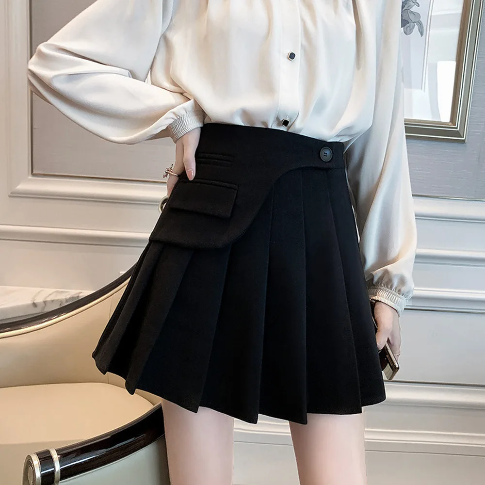 

Autumn Winter Stylish Women'S Korean Style High Waist Pleated Fashion Irregular Black Goth Punk Harajuku Skirt Streetwear 2021