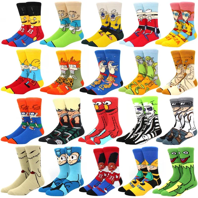 

New 2021 Fashion men's funny socks fashion women's personality anime socks cartoon fashion high quality sewing pattern