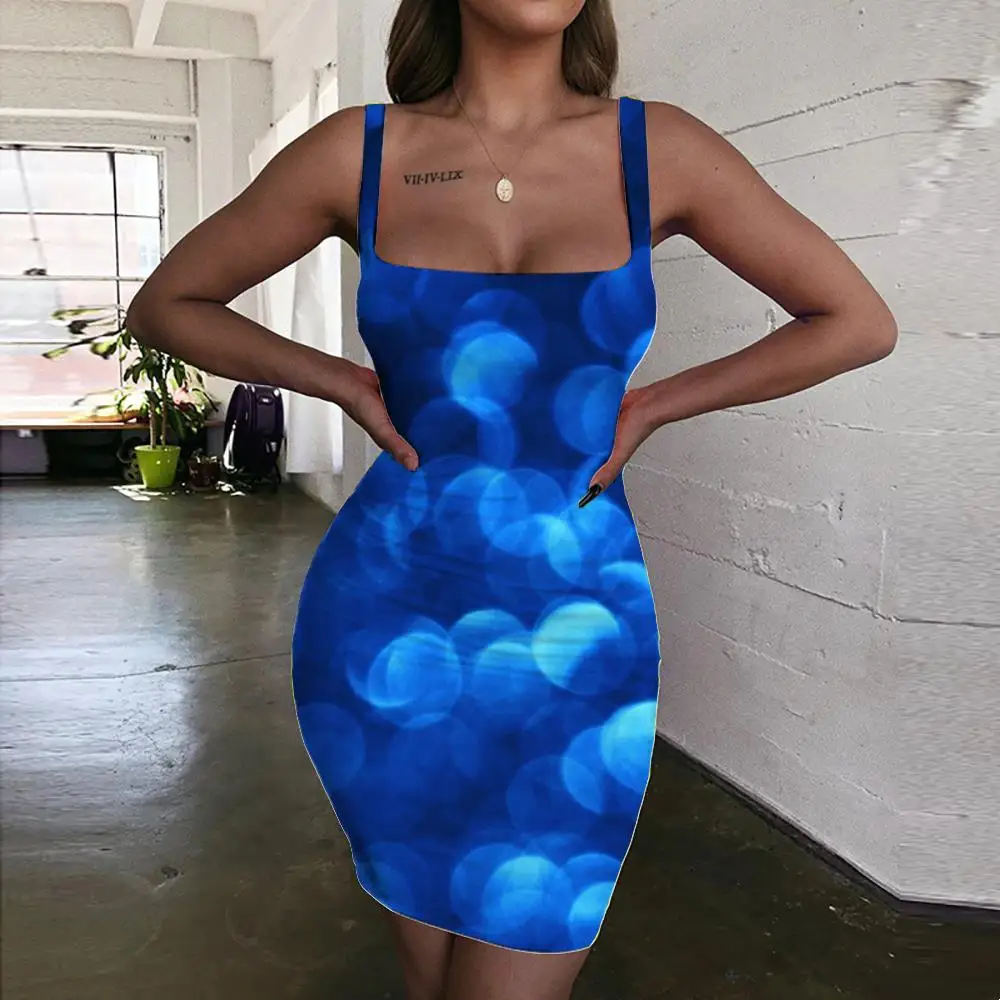 

Giyu Brand Psychedelic Dresses Women Dots 3d Print Blue Sundress Graphics Bodycon Dress Womens Clothing Summer Beach