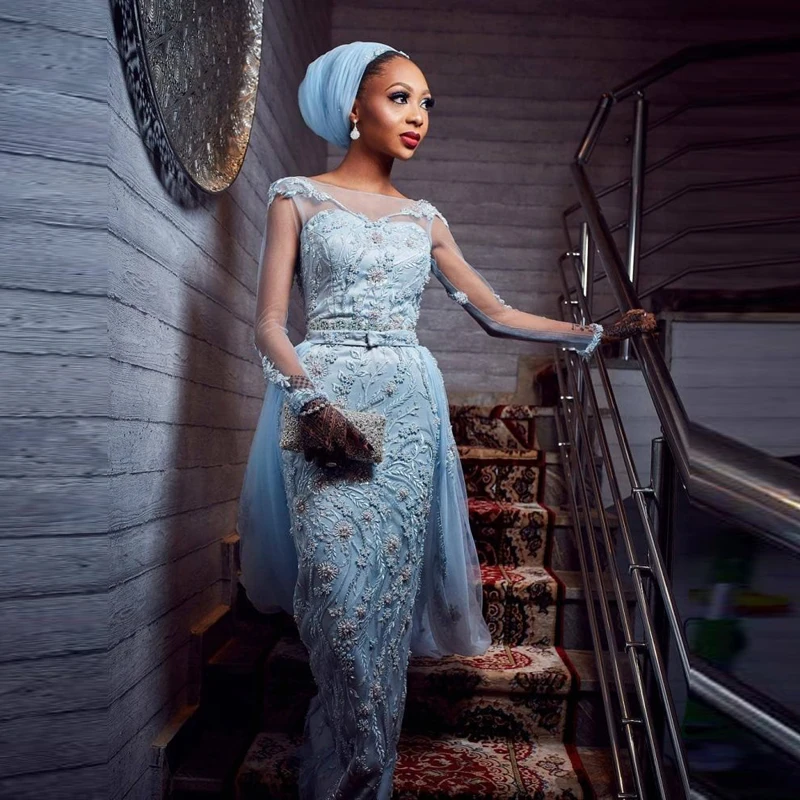 

Evening Dresses vestidos largos Full Sleeves Tulle Beading Evening Dress abendkleider Long Prom Gown Applique Sleeveless