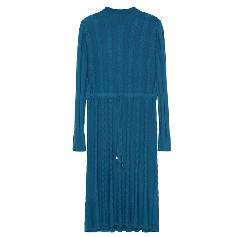 

2019 New Knit Dress Round Neck Lace Fashion Dress Autumn Winter Plus Velvet Thickening Warm Knitted Pullover Sweater Vestidos