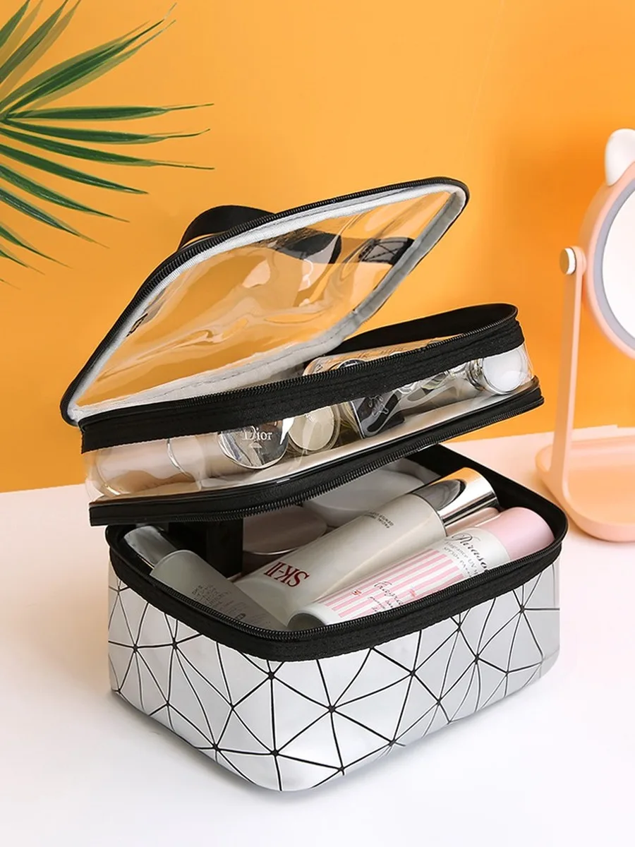 Чехол для макияжа портативная женская сумка большой органайзер прозрачная