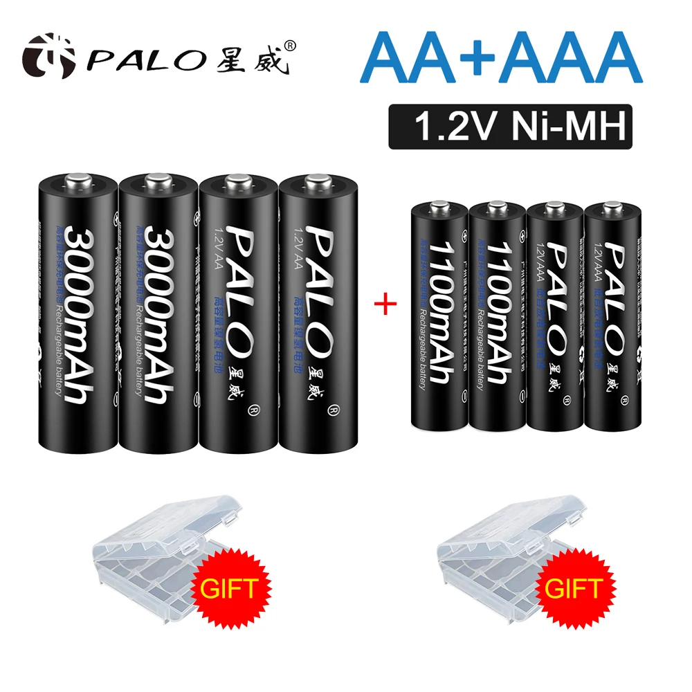 PALO AA Akku 3000mAh + 1100mAh AAA Akkus AA 1,2 V Ni-Mh AA Batterie AAA Batterien für spielzeug