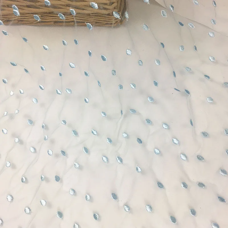 0 5 метров розово-голубая вышивка в горошек Тюль кружевная ткань для свадьбы