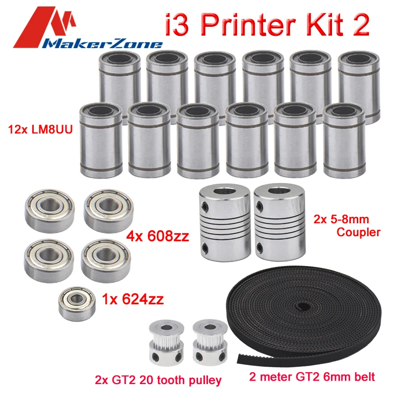 3D Printer Reprap I3 Movement Kit GT2 Belt Pulley 608zz 624zz Ball Bearing LM8UU Linear 5 x 8 Coupler Shaft | Компьютеры и офис