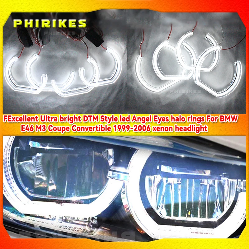 

Excellent Ultra bright DTM Style led Angel Eyes halo rings For BMW E46 M3 Coupe Convertible 1999-2006 xenon headlight