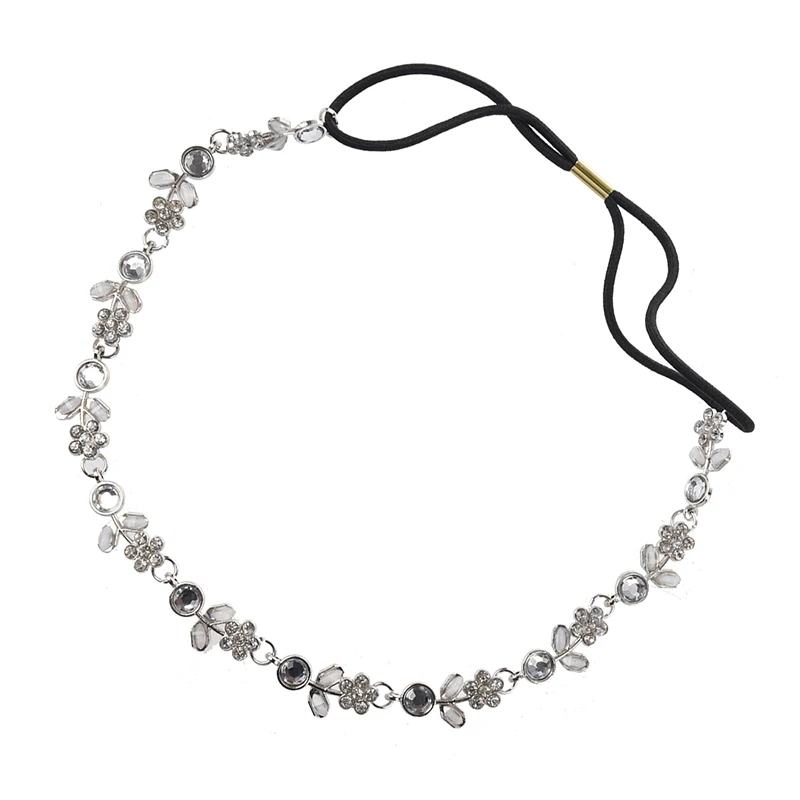 Модная женская Серебряная лента для волос со стразами и цветком/эластичная