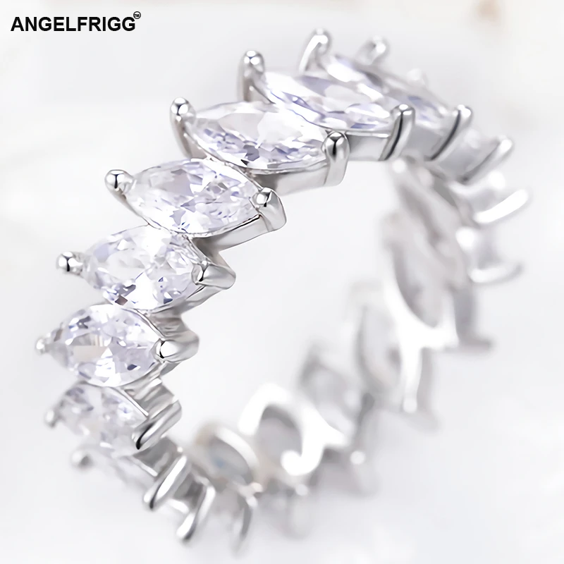 ANGELFRIGG Настоящее серебро 100% 925 Пробы Кольца с прозрачными AAA CZ для женщин юбилей