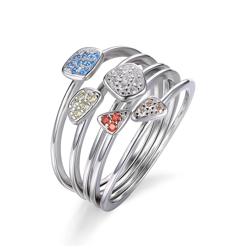 JewelryPalace мода многоцветный 4 шт. Stackbale кольцо наборы для ухода за кожей Твердые 925