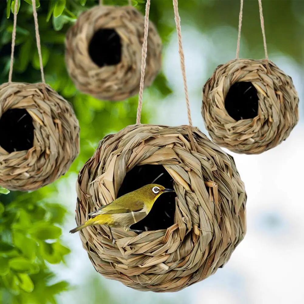 birds nest bird cage natural grass egg cage bird house outdoor decorative weaved hanging parrot nest houses pet bedroom supplies free global shipping