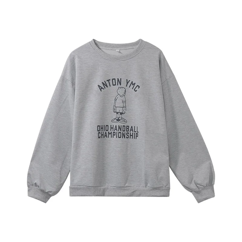 Свитшот женский оверсайз с мультяшным принтом пуловер худи в Корейском стиле