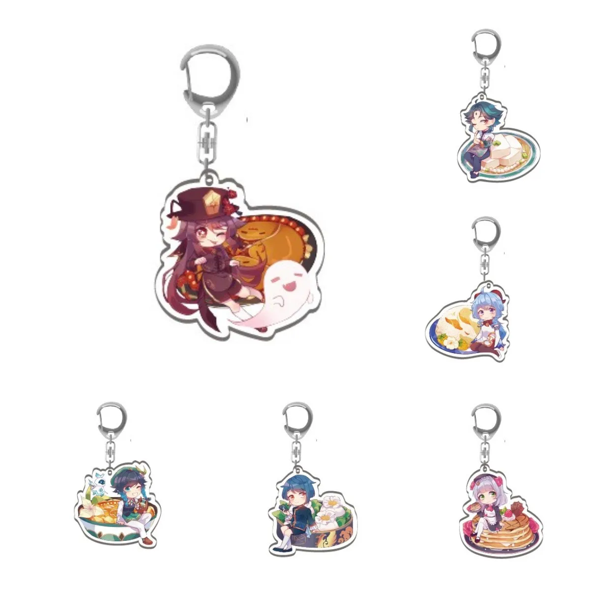 

Game Keychain Genshin Impact Venti Xiao Zhongli Hutao Tartaglia for Fans Accessories Cute Bag Pendant Key Chains Gifts Keyring