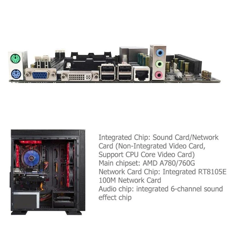 A780 Pc Настольная компьютерная материнская плата 780G Ddr3 двухканальный Am3 Rt8105E Pci-E X16