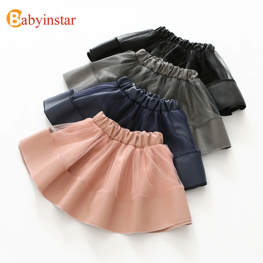Babyinstar/модные юбки для девочек Юбка из искусственной кожи Кружевная юбка с