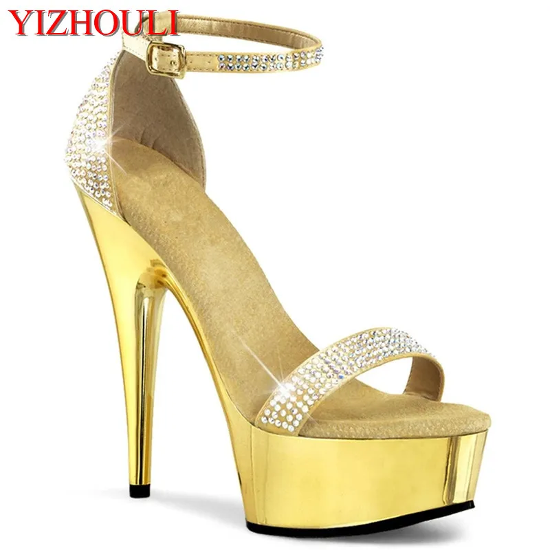 Женские босоножки на очень высоком каблуке 15 см с блестками и гальваническим