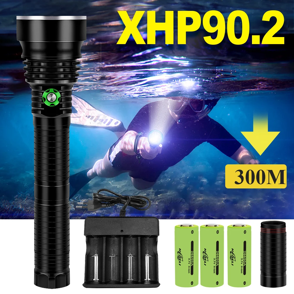 구매 IPX8 XHP90.2 Led 다이빙 손전등 Led Xhp70 수중 램프 Xhp50 스쿠버 다이빙 토치 램프 흰색과 노란색 빛 300M 다이빙 가능