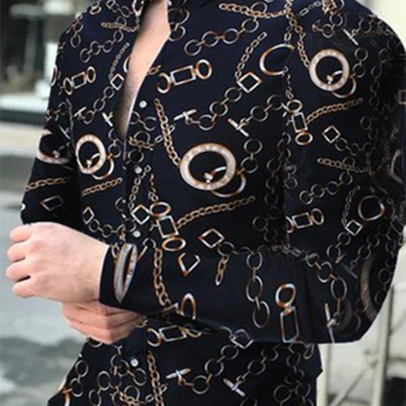

2021 European And American New Trend Spring And Autumn Men's Gradient Printing Long-Sleeve Loose-Collar Shirt