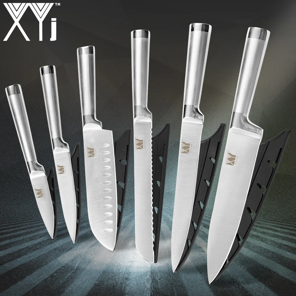 XYj кухонные ножи для очистки овощей утилита Santoku шеф-повара нож для нарезки хлеба из нержавеющей стали " 8" " 5" 3," прямая ручка инструмент для приготовления пищи