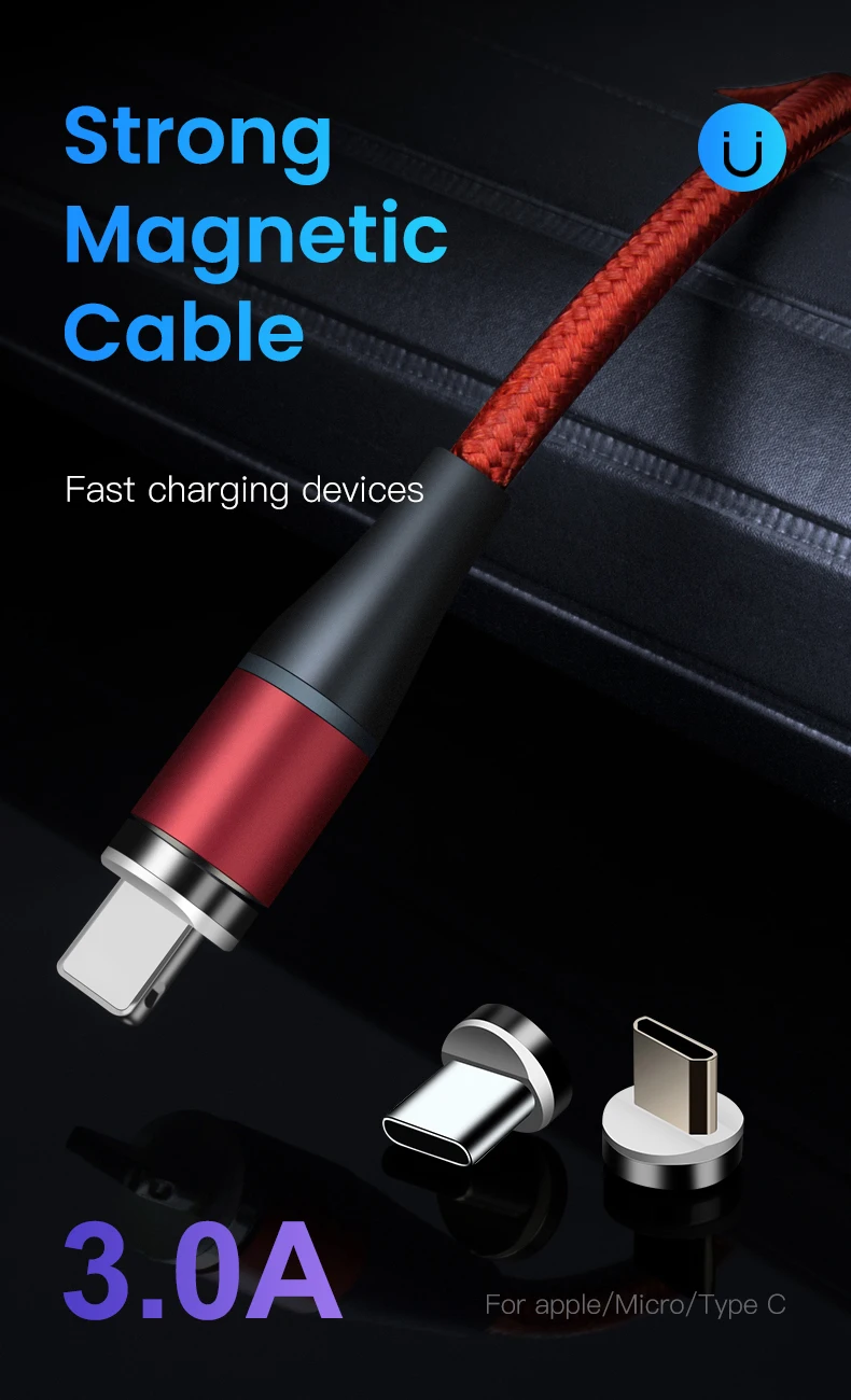 IONCT 3A Быстрый Магнитный кабель для iPhone, samsung, Android, мобильный телефон, кабель типа C, магнитное зарядное устройство, Micro USB C кабель для передачи данных EC789