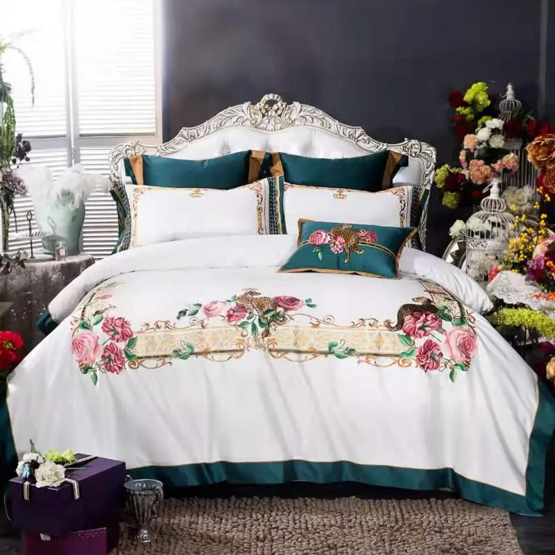 

NEW White 1000TC Egyptian Cotton Embroidery Bedding Set Luxury Queen/King Size 4/7Pcs Bed sheet set ropa de cama/linge de lit