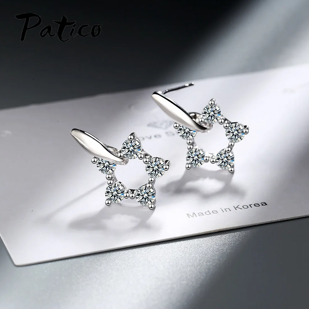

Round Korean Trend Star Cubic Zircon 925 Sterling Silver Drop Earrings For Women Sweet Piercing Birthday Gift Jewelry