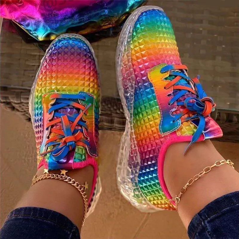 

Women Colorful Cool Sneaker Ladies Lace up Vulcanized Shoes Casual Female Flat Comfortable Sport Walking shoes Woman 2021 New
