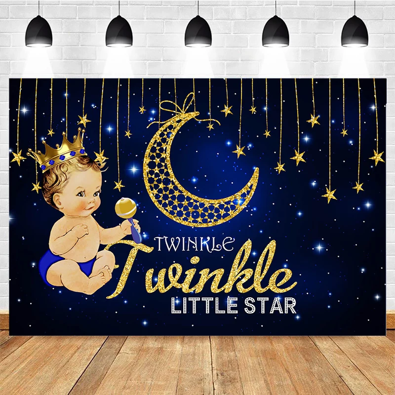 

Twinkle Twinkle Little Star Backdrop Blue Sky Background Golden Star Moon Decorated Backdrops Kids Birthday Party Photo Props