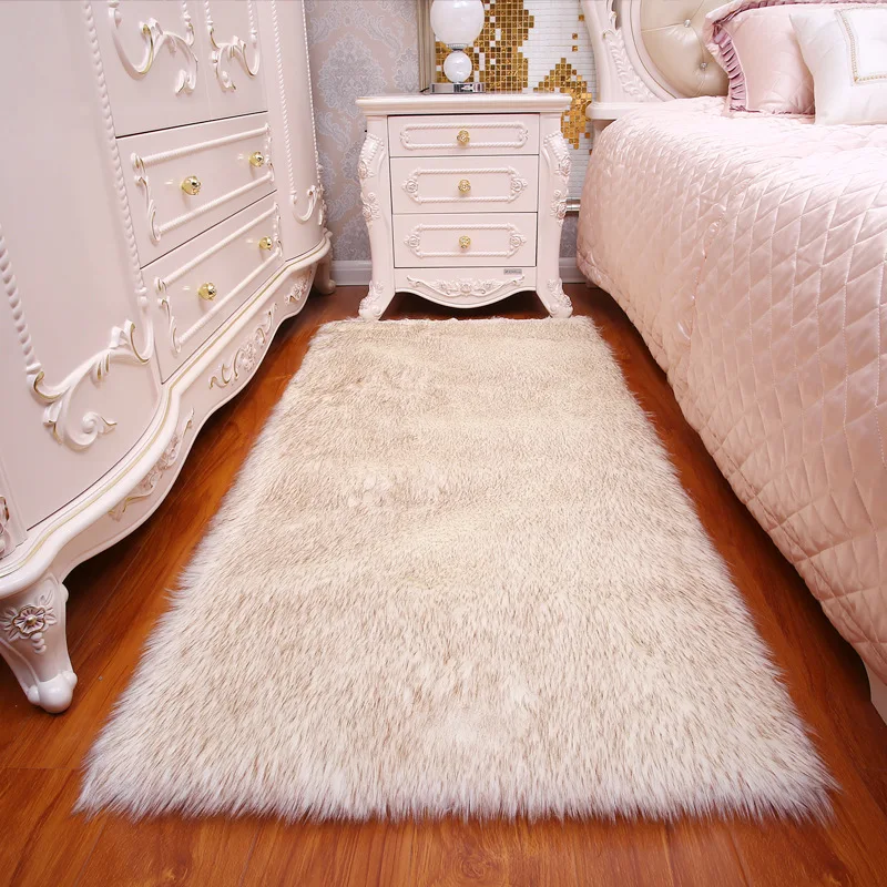 

Long Hair Solid Carpet Living Room Artificial Skin Rectangle Fluffy Mat Pad Anti-Slip Chair Sofa Cover Plain Area Rugs