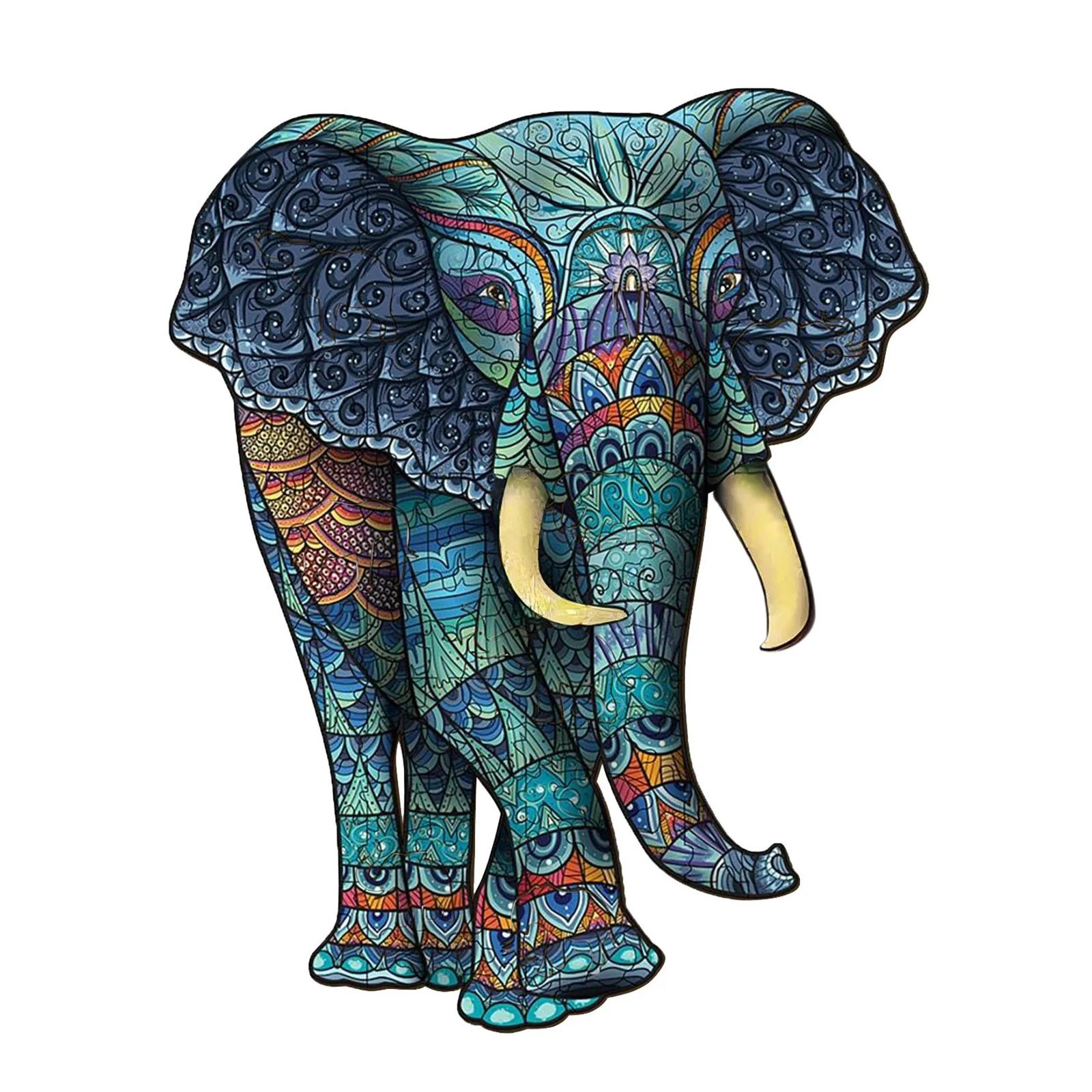 

2021 New Wooden Puzzle Children's Day Gift Elephant Tribal Wooden Puzzle Unique Shape Pieces Animal For Adults And Kids