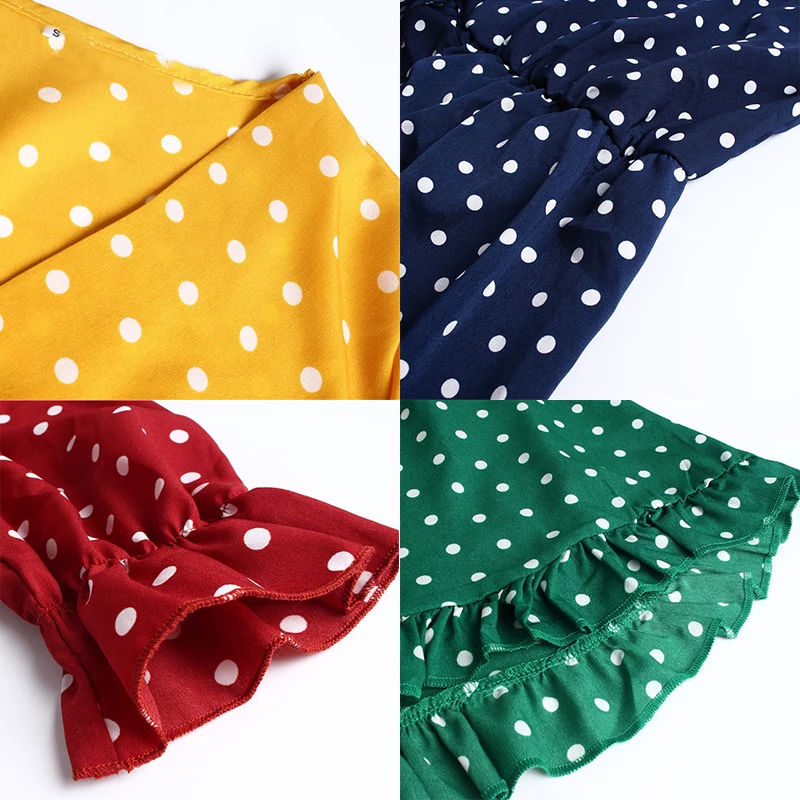 2019 HOT Short Women Dress Ruffle Print Polka Dot Sexy Beach Wrap Vintage Half Sleeve Summer Party Mini Dresses Vestidos | Женская