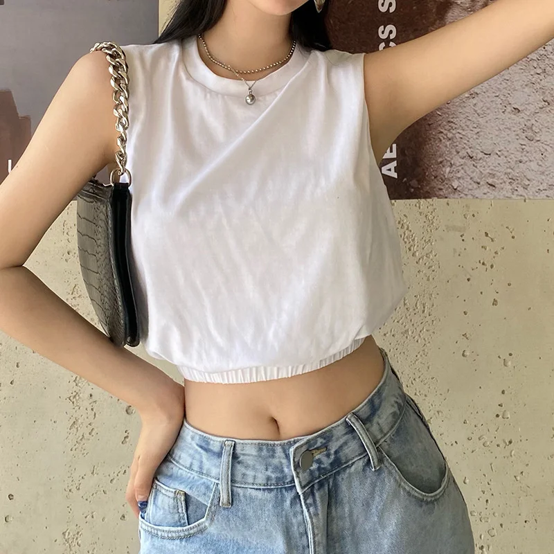 

Women Fashion Sleeveless Crop Top Summer Basic Tops Fashion Solid Color Tank Tops for Ladies White 2021 Streetwear