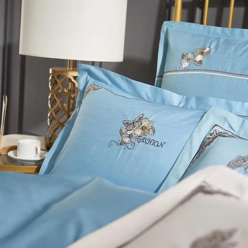 

Bamboo Cotton Luxury Classic Bedding set inhibit bacteria Embroidery Duvet Cover set Bedsheet Pillowcases Queen King size 4pcs