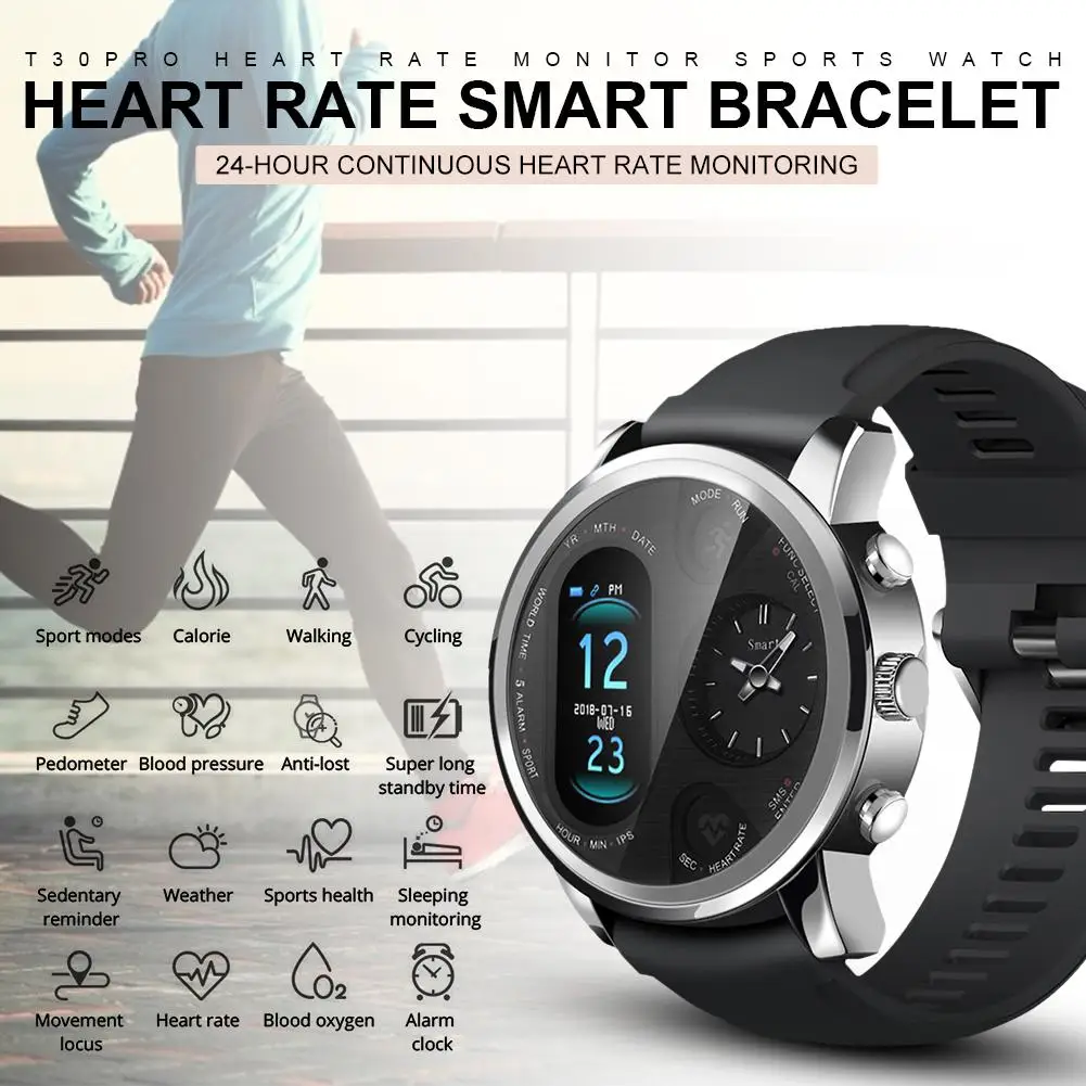 T3 Pro Смарт часы с двумя часовыми поясами спортивные мужские водонепроницаемые