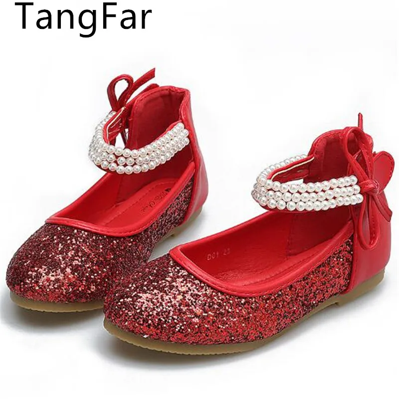 

Hot Sale Girls Princess Shoes Leather Pearl Non-slip Soft Bottom Kids Boat Shoes Shallow Mouth Dance Performance Flat Heel Shoe