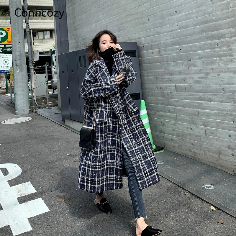 

Женская зимняя куртка в клетку, свободная Длинная ветровка в стиле ретро