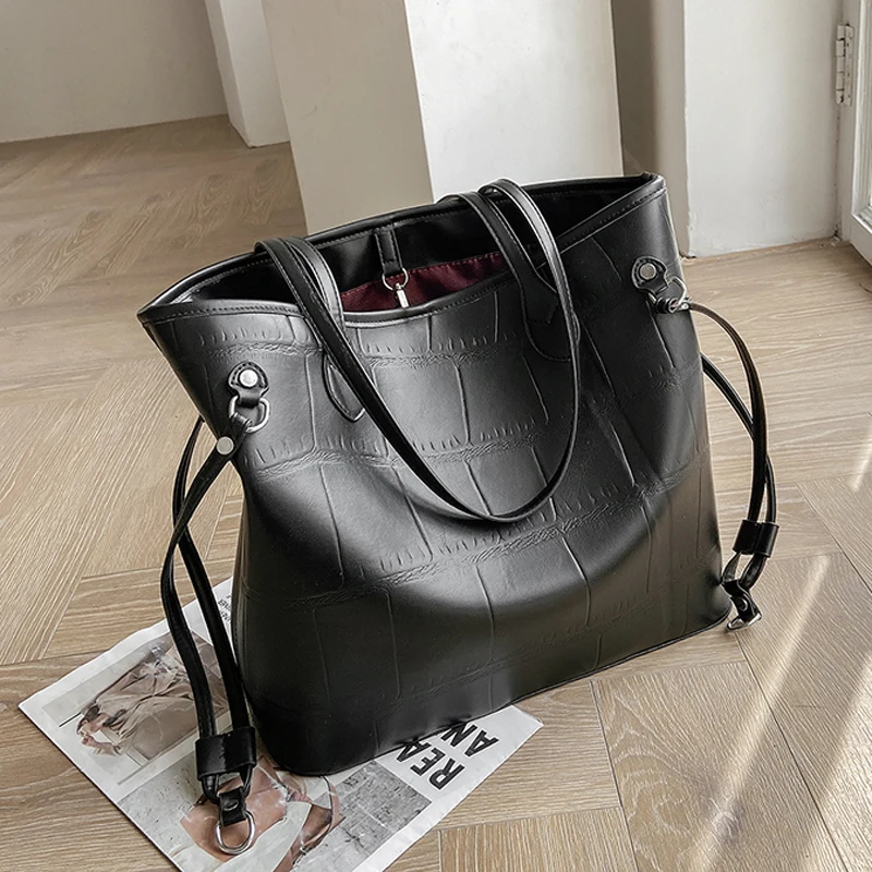 

Stone Pattern Leather Shoulder Bags For Women 2021 Big Tote Composite Bag High Capacity Shopper Bag Female Handbags Sac A Main