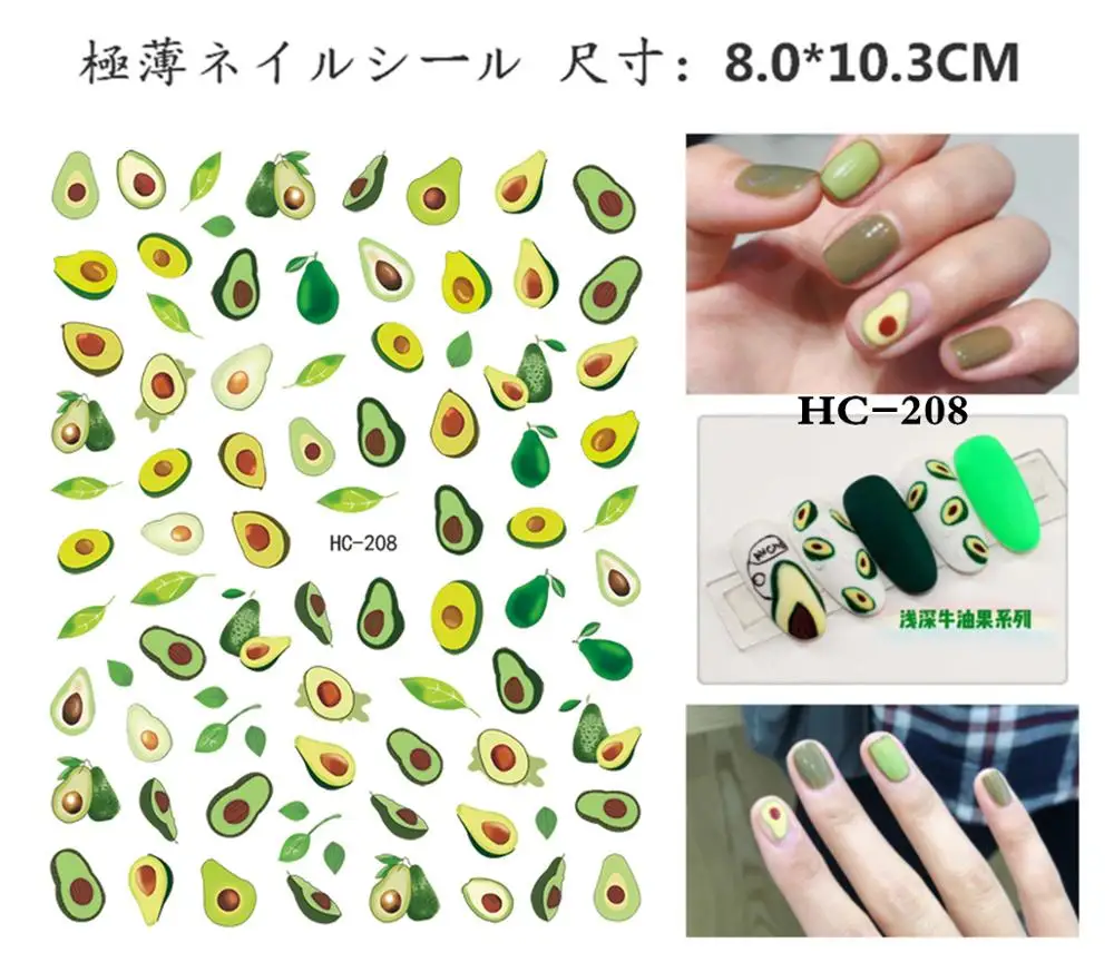 

Набор наклеек для ногтей, фруктов авокадо цветы ПТИЦЫ Виниловые наклейки на стену с рисунком "ультра-тонкий self клей для полировки ногтей пол...