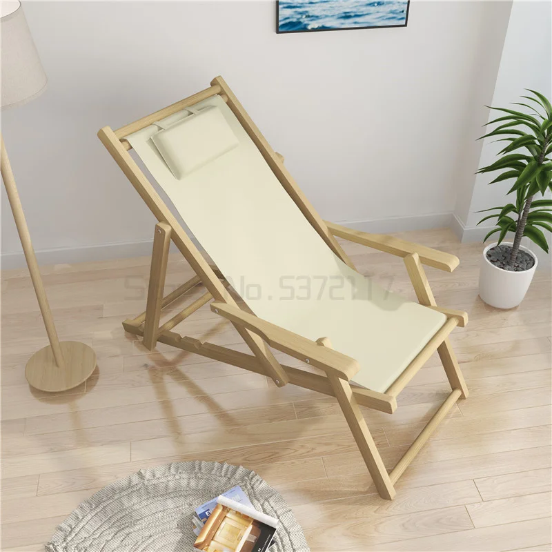 저렴한 단단한 나무 비치 의자 접이식 캔버스 라운지 의자 야외 휴대용 팔걸이 접이식 의자 레저 발코니 의자
