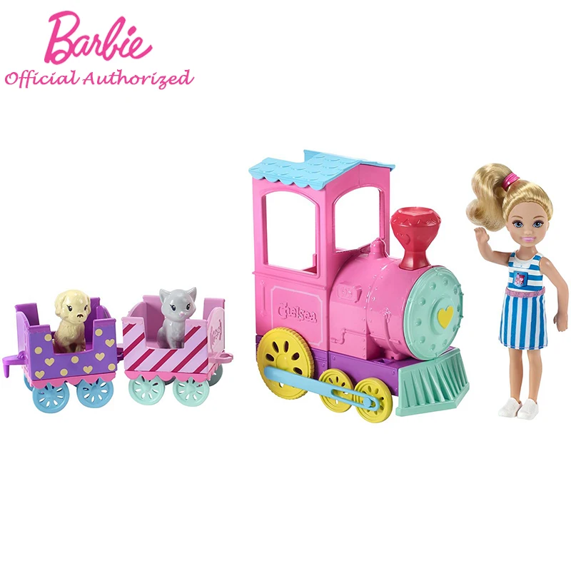 

Barbie Club Chelsea Series Doll & Choo-Choo Train Playset FRL86 Kid Toy Cute Cat Accessories Pink Wheels For Christmas Gift