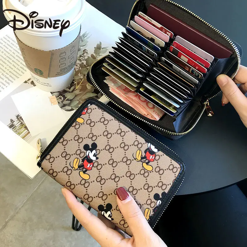 

Многофункциональный Женский кошелек Disney с изображением Микки Мауса, вместительный изысканный ультратонкий бумажник из ПВХ на молнии с защ...